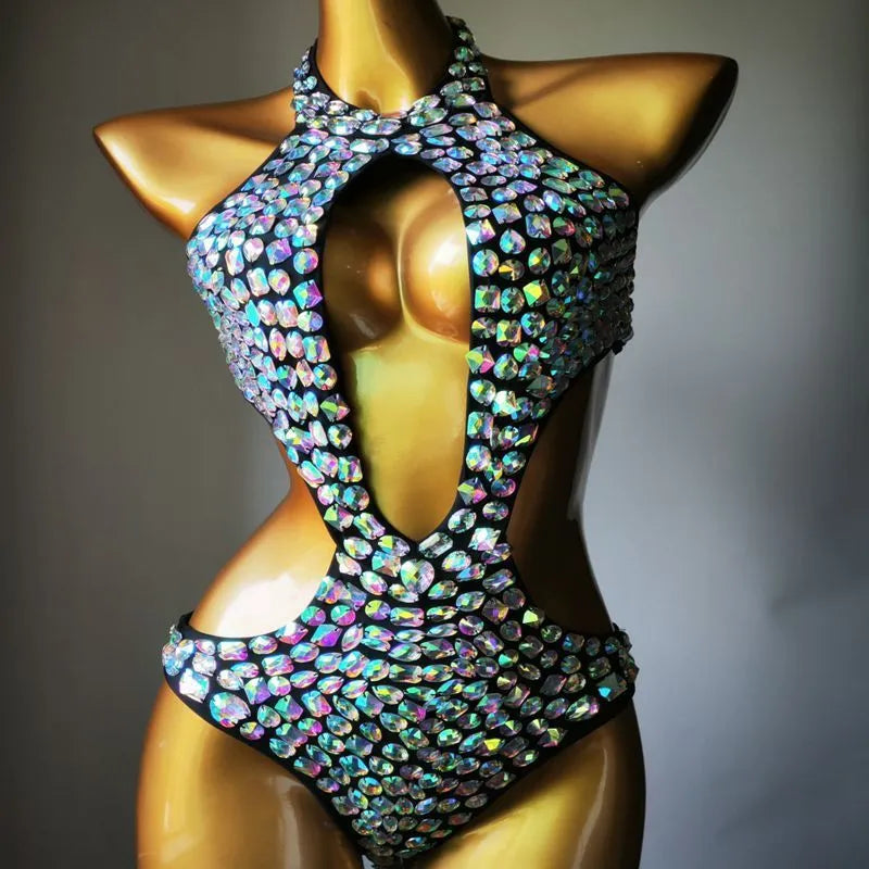 Women's one-piece mesh diamond swimsuit in black, light green, Army Green or brown colours