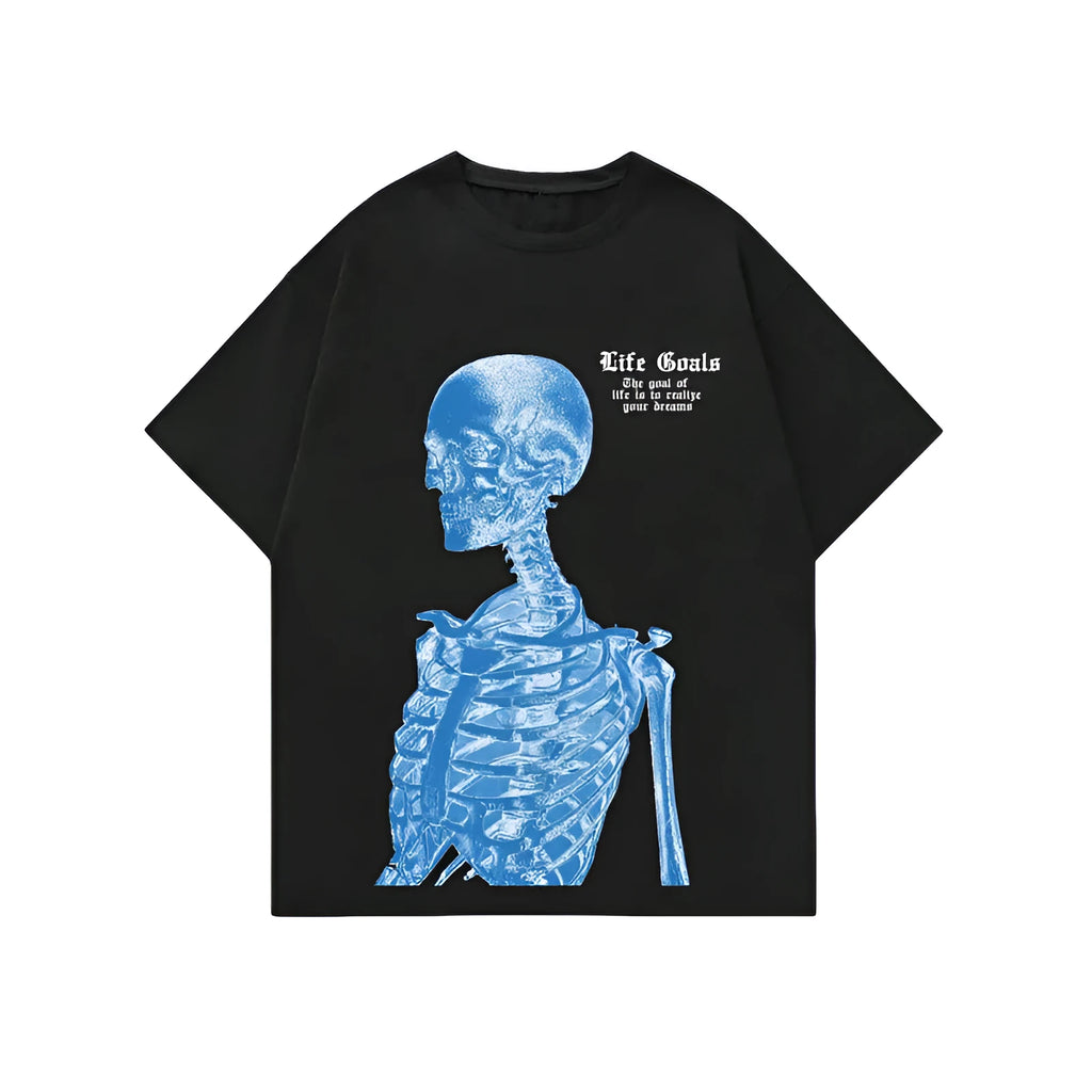 Men's grey printed short-sleeved casual t-shirt on a hanger