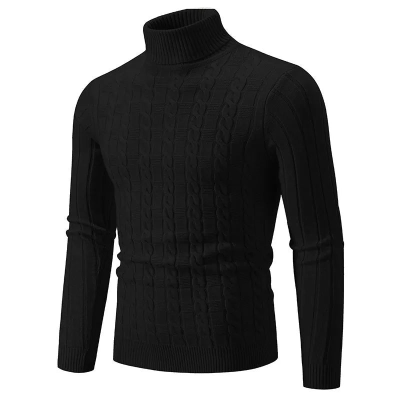 Men's slim fit chenille turtleneck pullover sweater showing twist texture design in beige colour