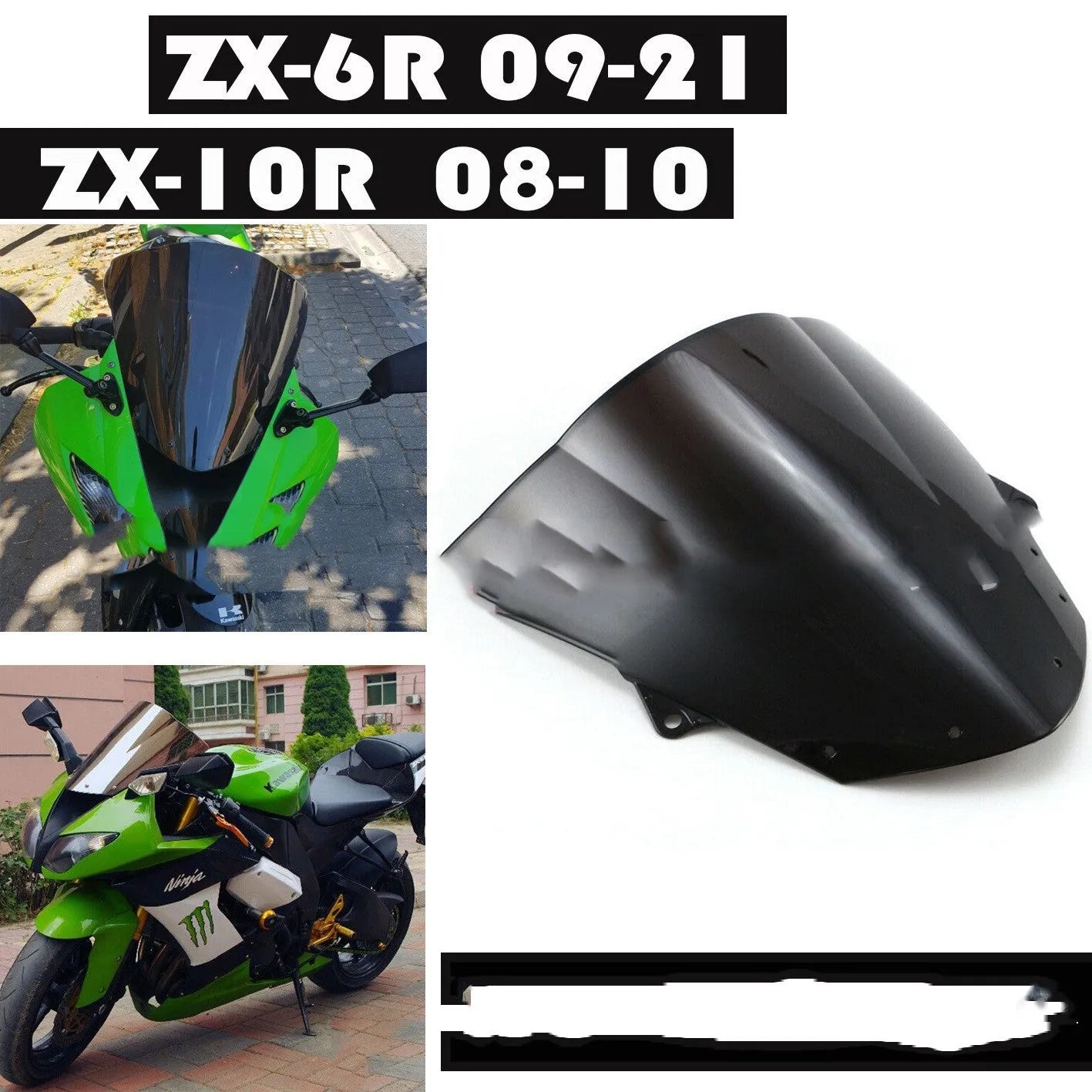 Replacement acrylic motorcycle windscreen for Kawasaki ZX-6R and ZX-10R in blue and brown tint options