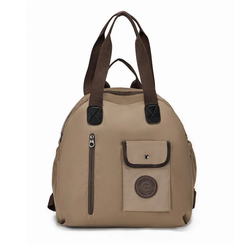 Outdoor backpack with sandwich pocket design in black, khaki, or green letters colours