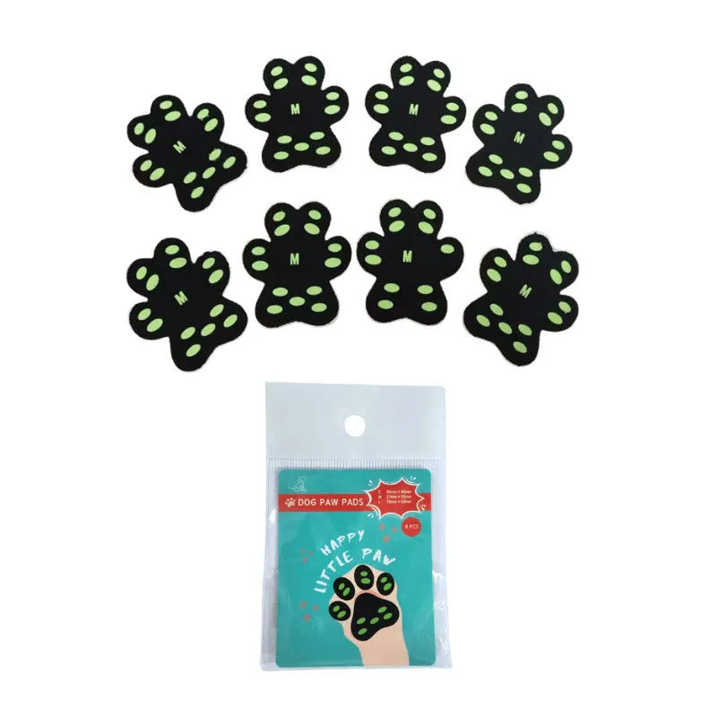 Clear pack of eight beige silicone cloth claw protection pads for dogs, labelled S or M size.