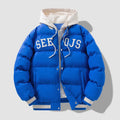 Fashion letter hooded winter coat in solid colour with zipper for men and teenagers