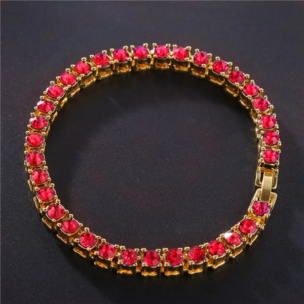 Men's geometric hip hop bracelet with single row rhinestones and zirconia tennis charm