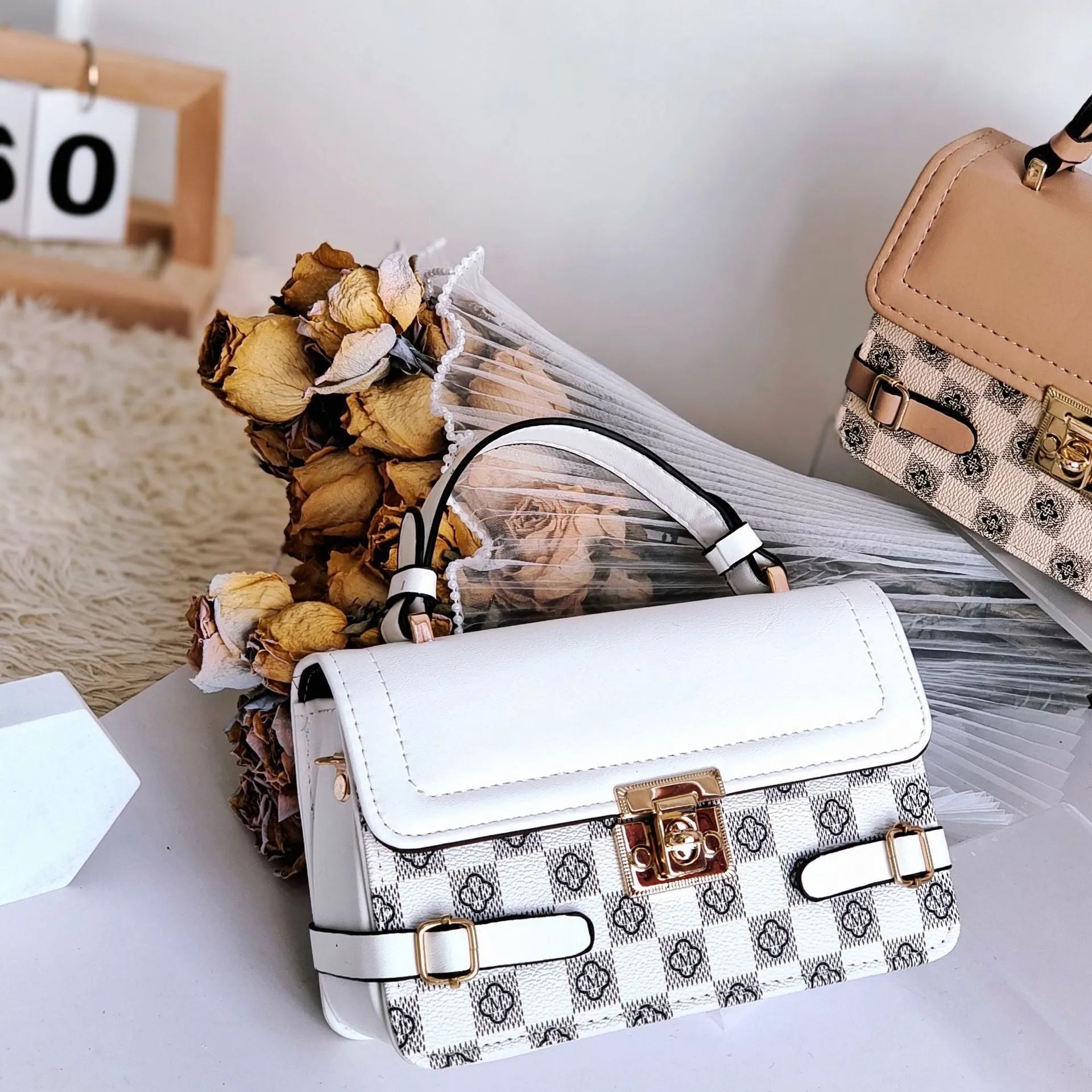 Retro ethnic crossbody bag with small square pattern in multiple colour options