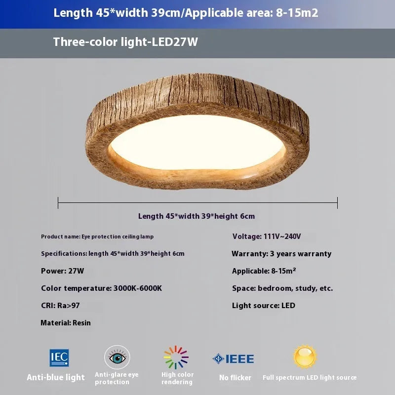 Wood grain finish circular ceiling lamp in new Chinese style design for bedroom installation