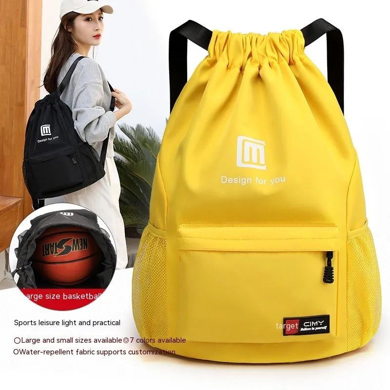 Oxford fabric drawstring travel backpack in multiple colours with double shoulder straps and pull-belt closure
