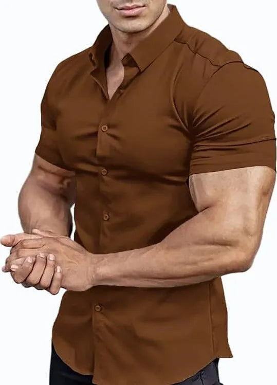 Men's casual short sleeve printed shirt with collar in multiple colour options