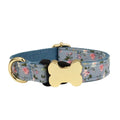Flat nylon dog collar with printed grid pattern and bone-shaped buckle in multiple colour options