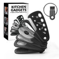 Six stackable kitchen gadgets with utility brush in modern design, made from PP plastic and stainless steel
