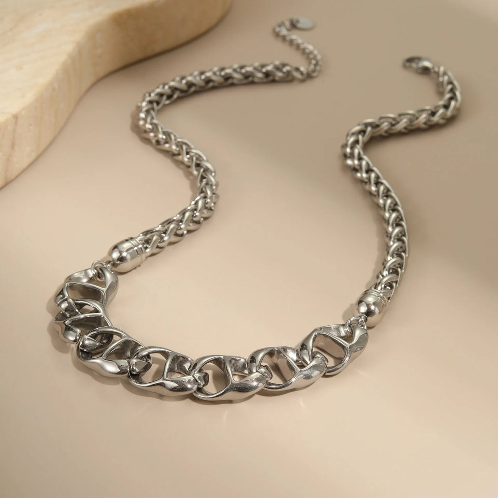 Gold plated stainless steel geometric pendant necklace on regular chain for women