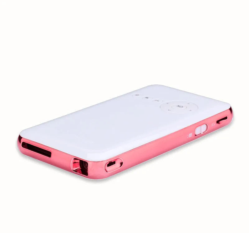 White and rose gold miniature DLP Android projector with compact portable design