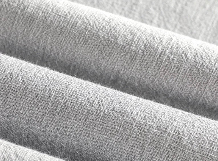 Men's solid colour loose fit casual shirt in cotton and linen blend, shown in light grey.