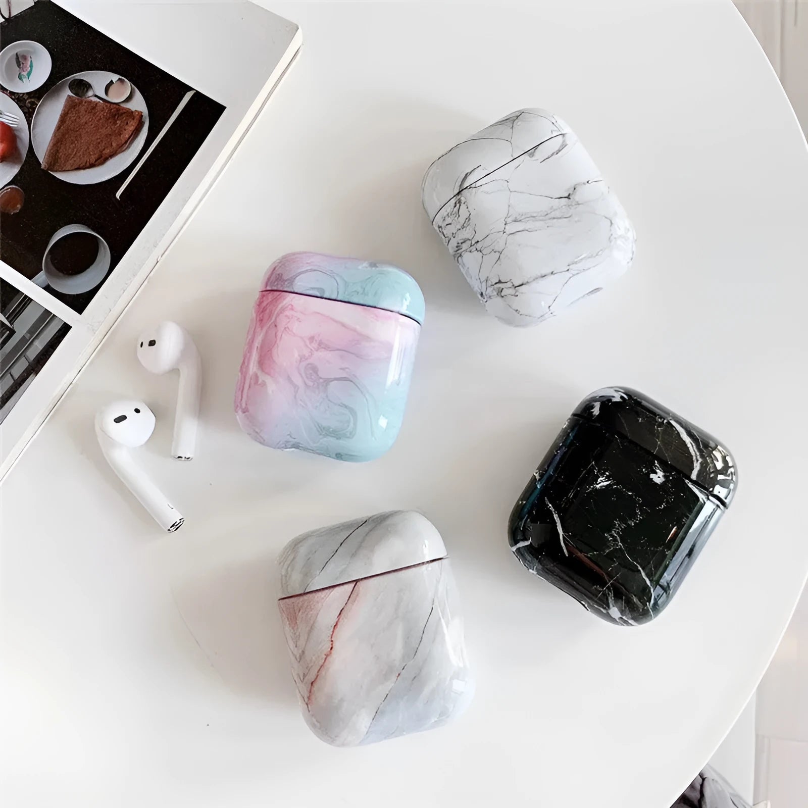 White marble pattern hard PC protective case for Apple AirPods charging box