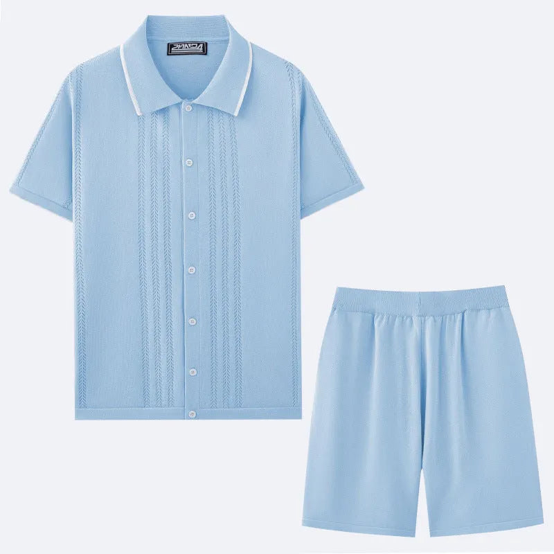 Business casual Tencel two-piece set with short sleeve top and matching shorts in multiple colour options