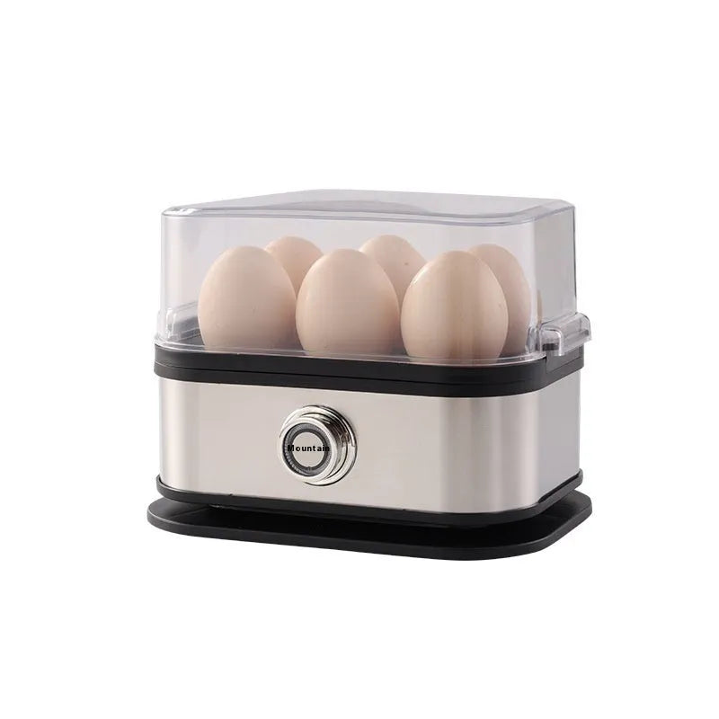Black stainless steel portable egg boiler with carrying belt for travel use