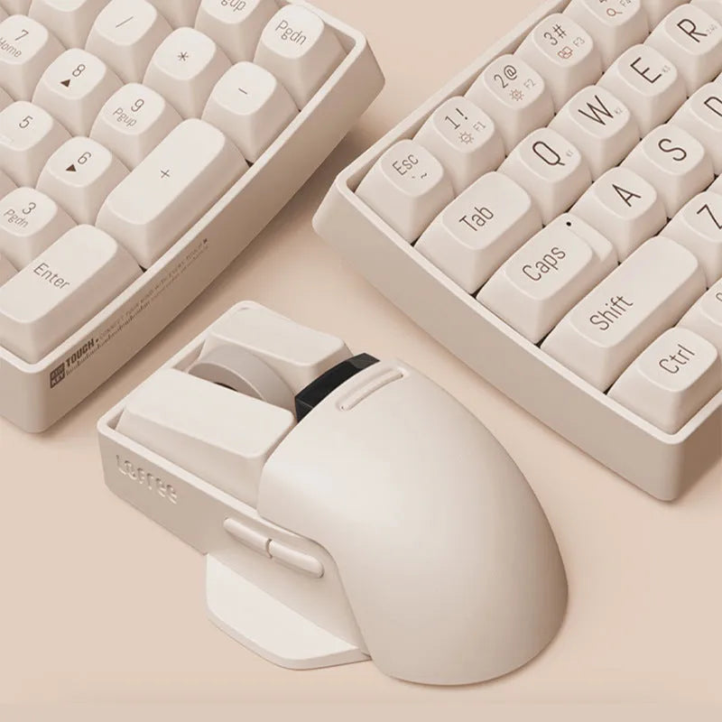 Xiaoqiao Tofu coloured wireless mouse with seven buttons and four way roller on mouse pad