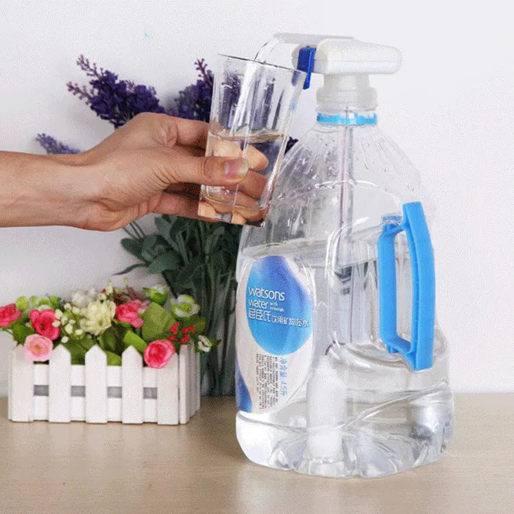 Electric milk and juice pumping device with long straw and blue press handle on colour box
