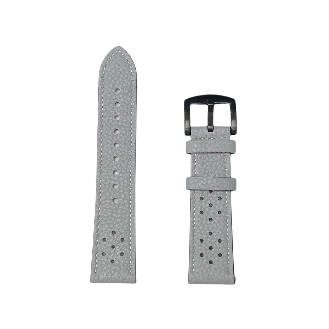 Universa 20mm 22mm leather watch strap in black on white background