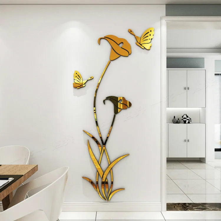 Lily floral 3D acrylic wall sticker in pink colour showing dimensional detail