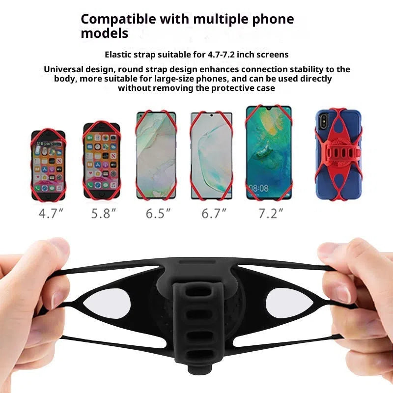 Black adjustable plastic road bike phone mount attached to bicycle handlebar