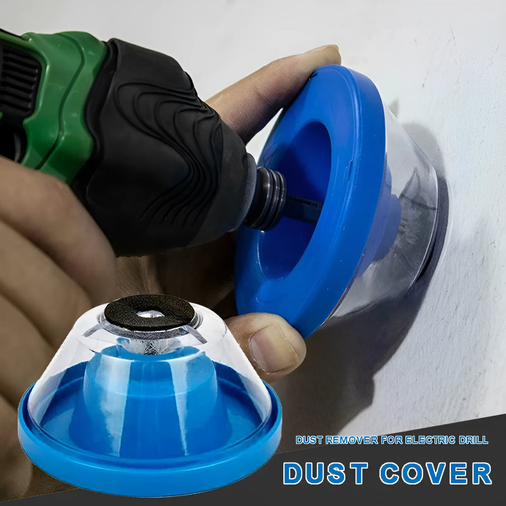 Blue bowl-shaped plastic dust cover attachment for an electric hammer drill tool.