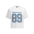 High Street loose-fitting casual T-shirt with alphanumeric printing in white or black colour options