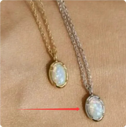 S925 sterling silver necklace with 14K gold plated geometric jelly opal pendant