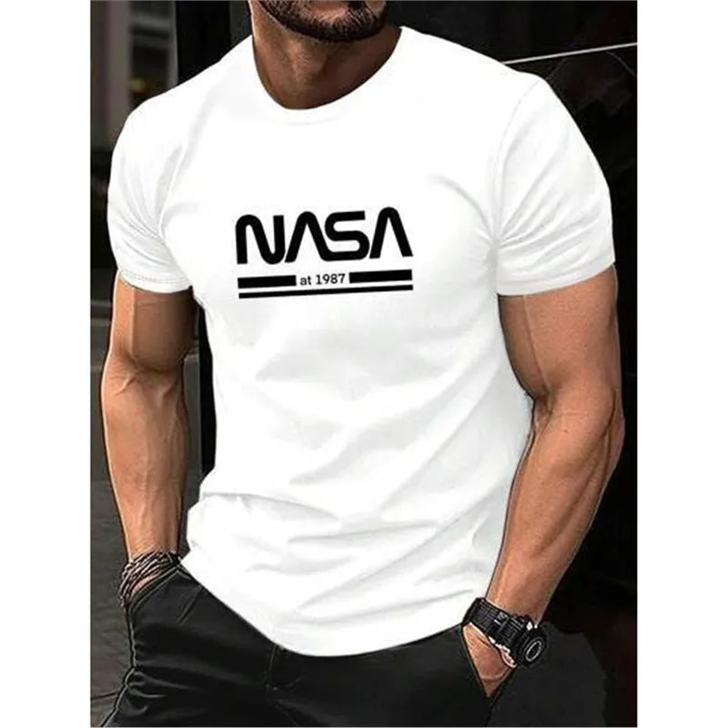 Men's printed slim-fit cotton short sleeve T-shirt in straight cut design