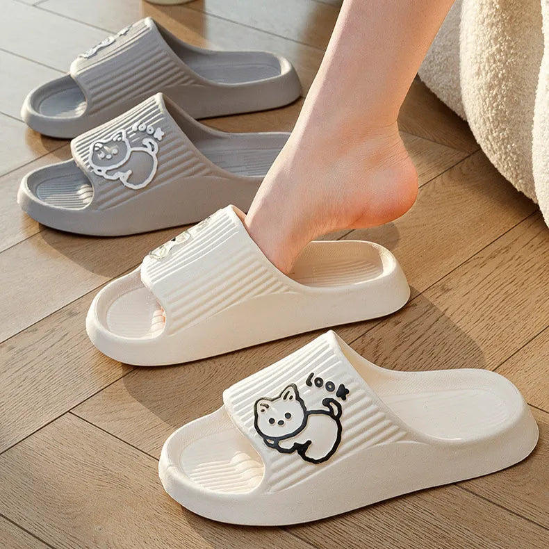 Women's cat design platform slippers with thick EVA sole in multiple colour options