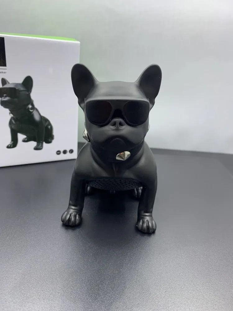 Mini bulldog-shaped Bluetooth speaker in black colour showing front design detail