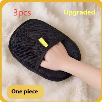 Black pet hair removal glove with silicone bristles for deshedding dogs and cats