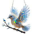 Acrylic bird pendant decoration with cartoon design in 15cm and 20cm sizes on cardboard backing