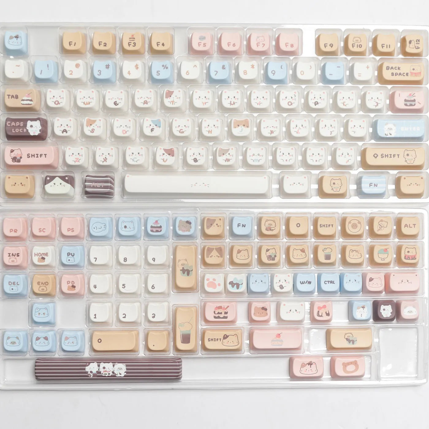 Sea Salt Cat PBT sublimation key cap set showing March past character design on mechanical keyboard