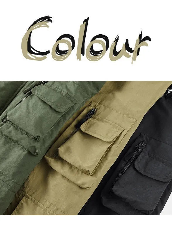 Outdoor shell jacket overalls jacket in khaki with patch pockets, nylon blend, Japanese-style cut