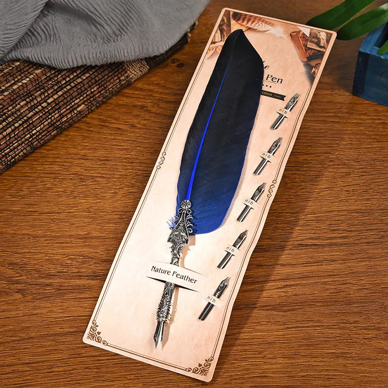 Vintage feather pen with zinc alloy shell in choice of ten colours including black, blue, and red.