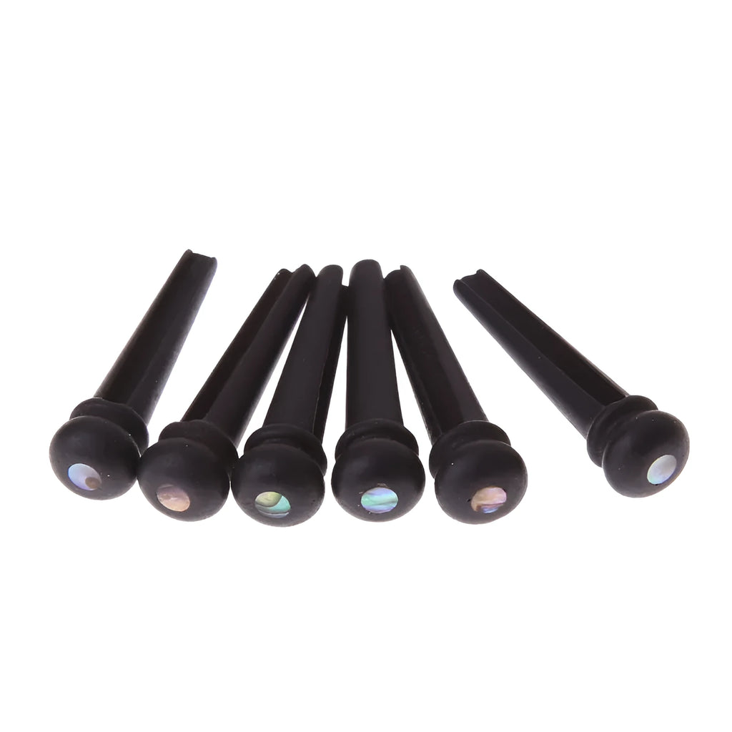 Six matt black ebony guitar string nails with 5.3mm bayonet diameter for folk acoustic guitars