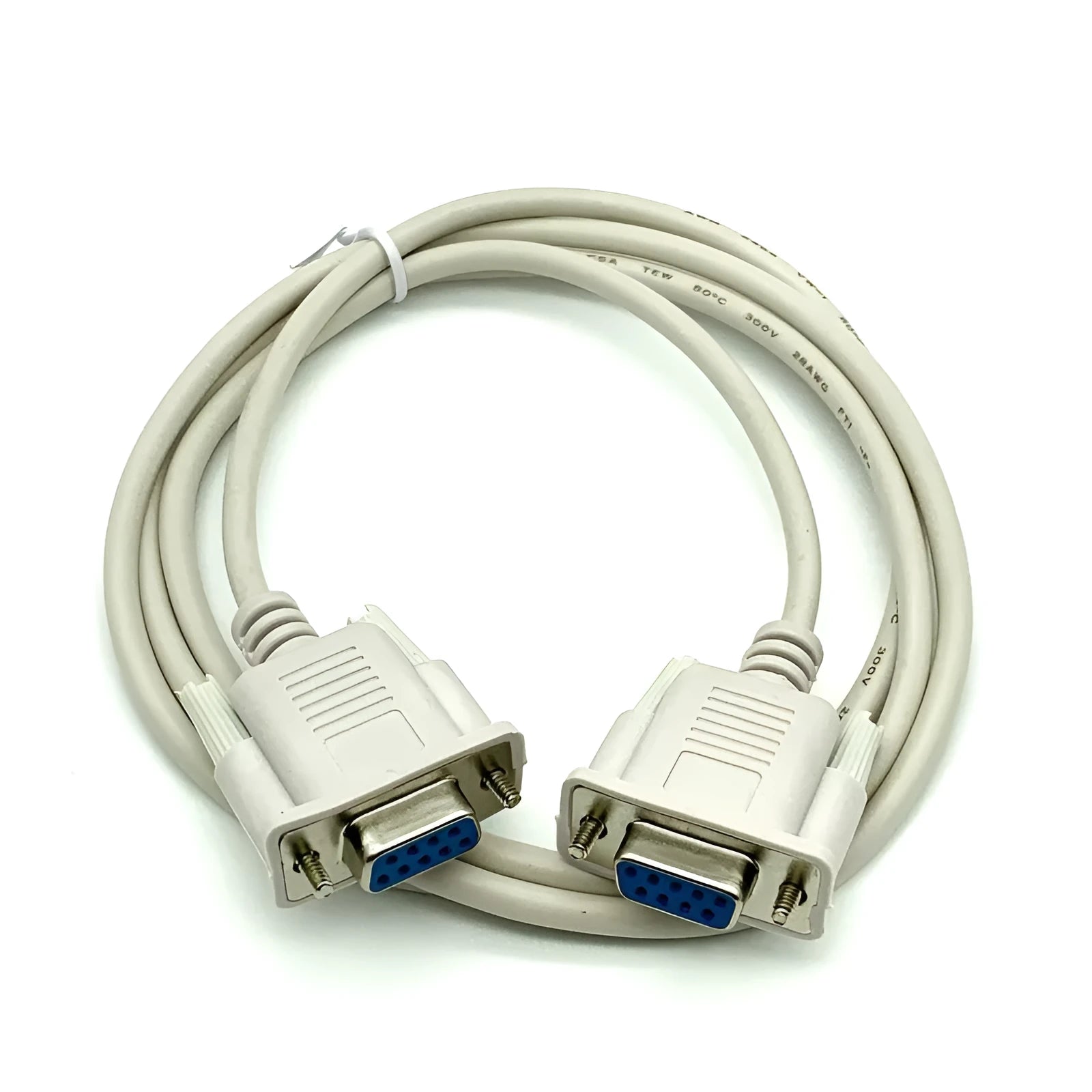 Milky white RS232 serial cable with DB9 female connectors on both ends