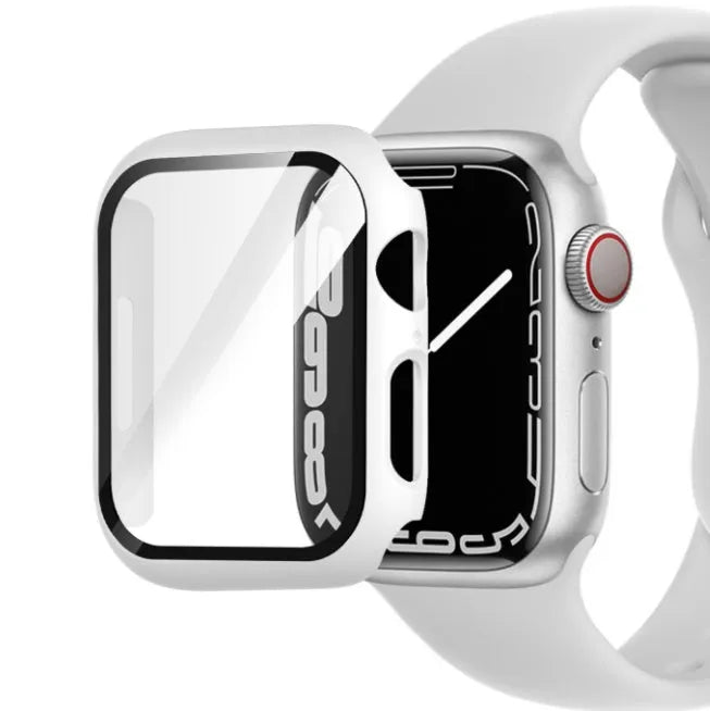 PC tempered film watch case in multiple colours including transparent, leopard print, and carbon fibre patterns for Apple Watch.
