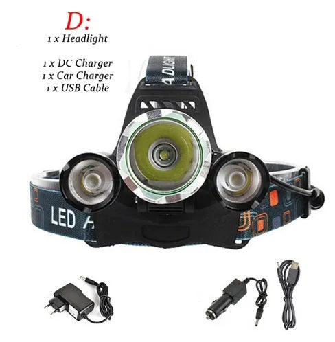 CREE XM-L T6 rechargeable aluminium headlamp with adjustable strap and Hawkeye lens