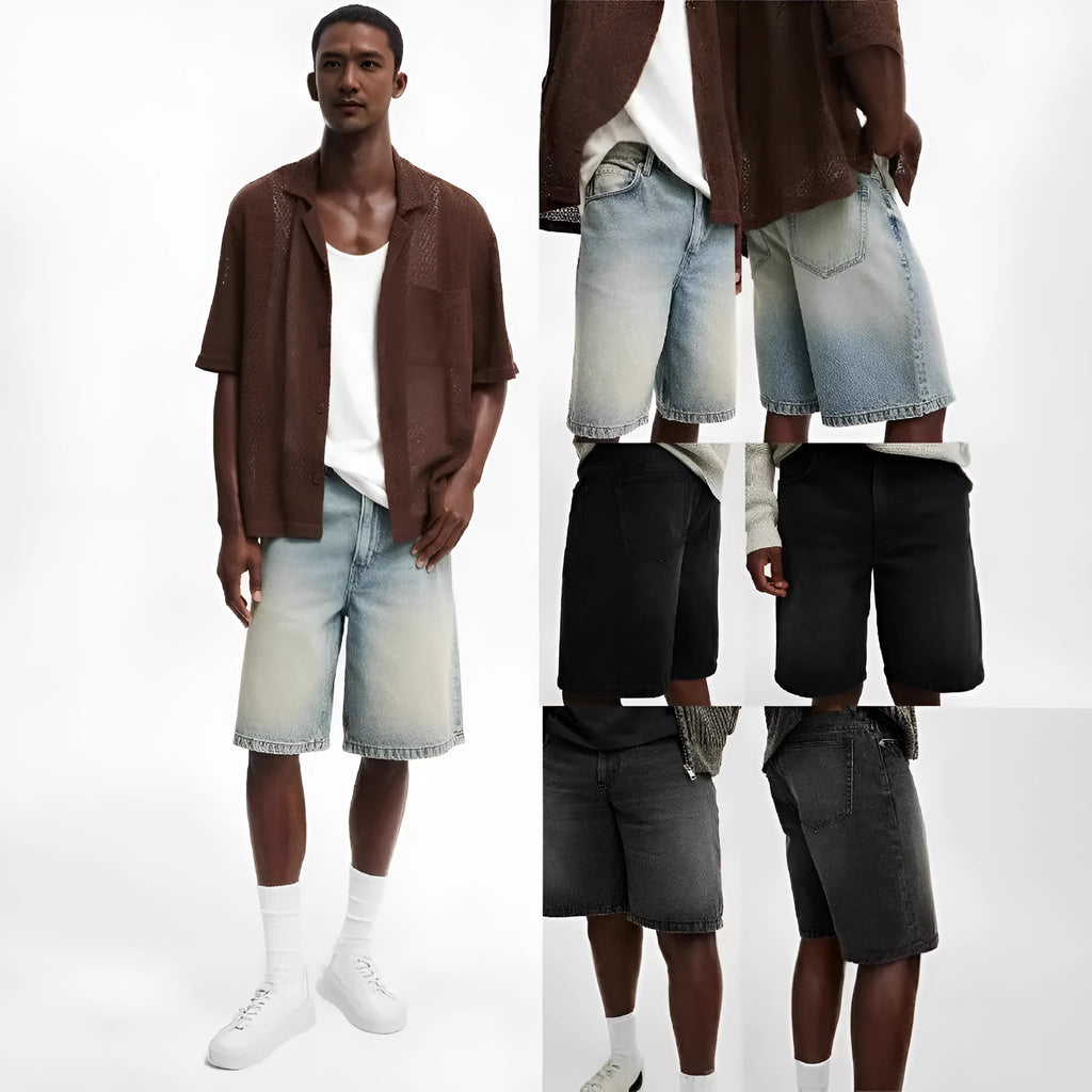 Men's loose fit straight leg jeans in light blue cotton denim