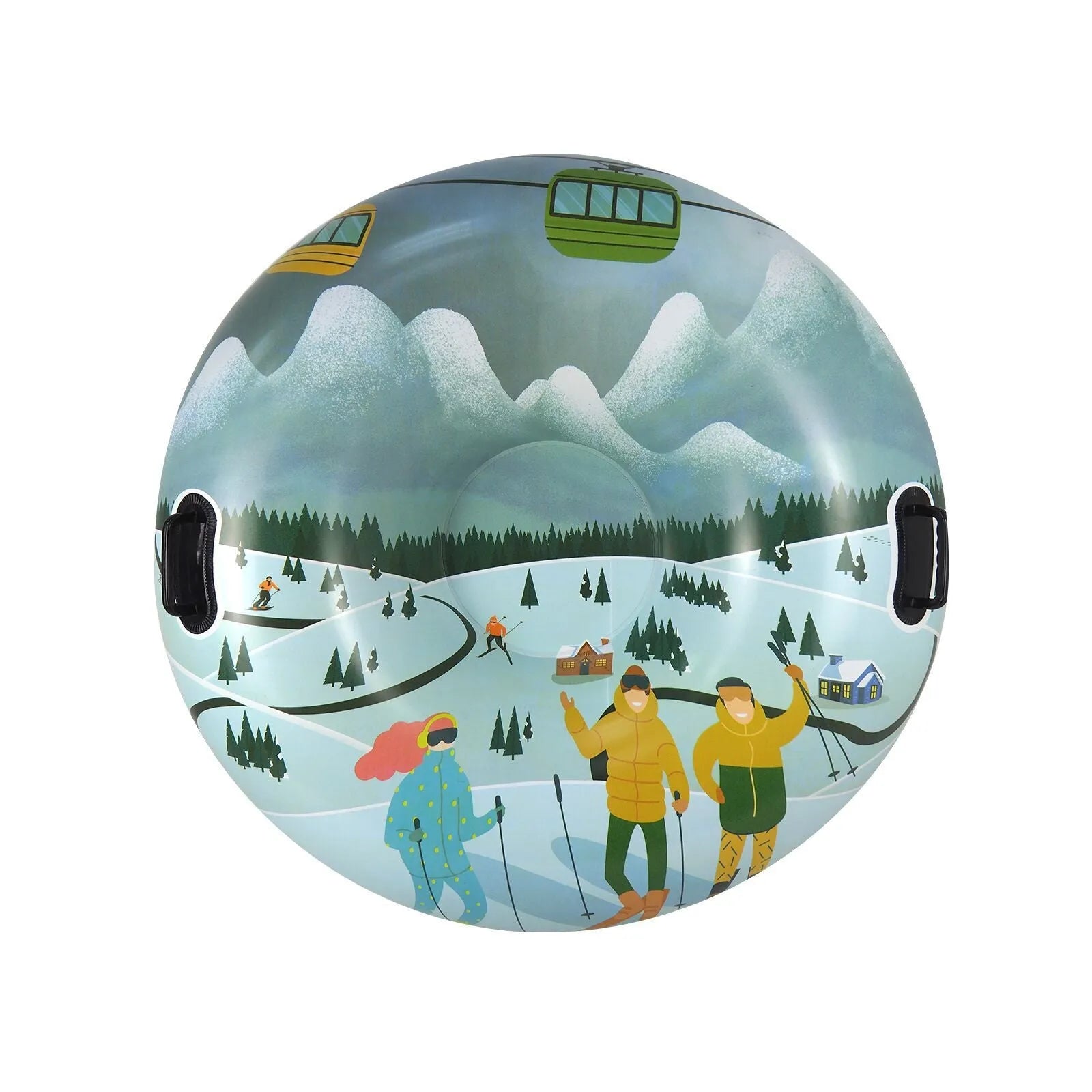 Colourful thick PVC ski ring toy for winter outdoor snow play.