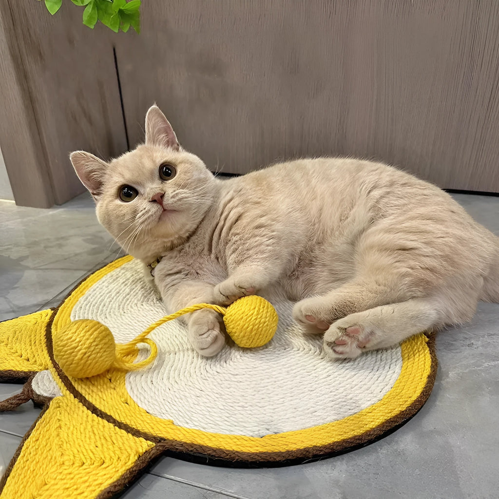 Yellow corgi design sisal cat scratching board with anti-slip base measuring 37 by 40 centimetres