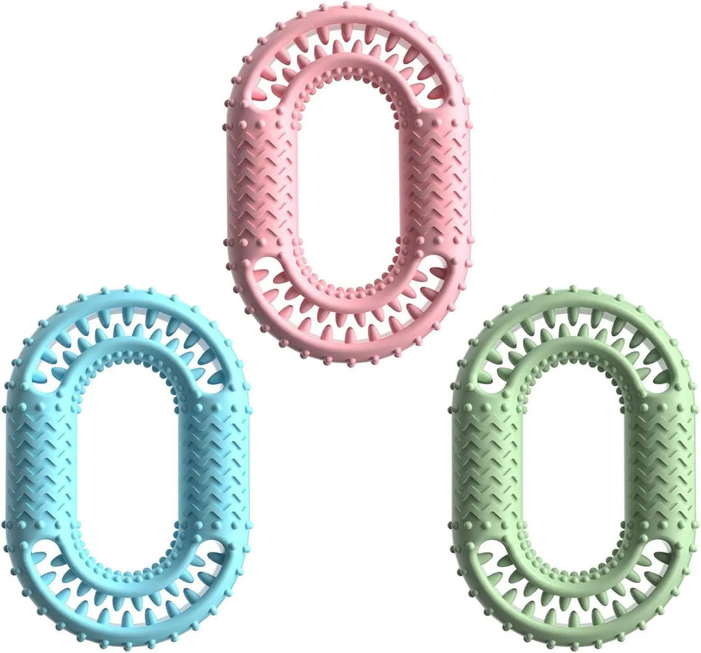 Blue o-ring shaped dog chew toy for aggressive chewers with dental cleaning benefits