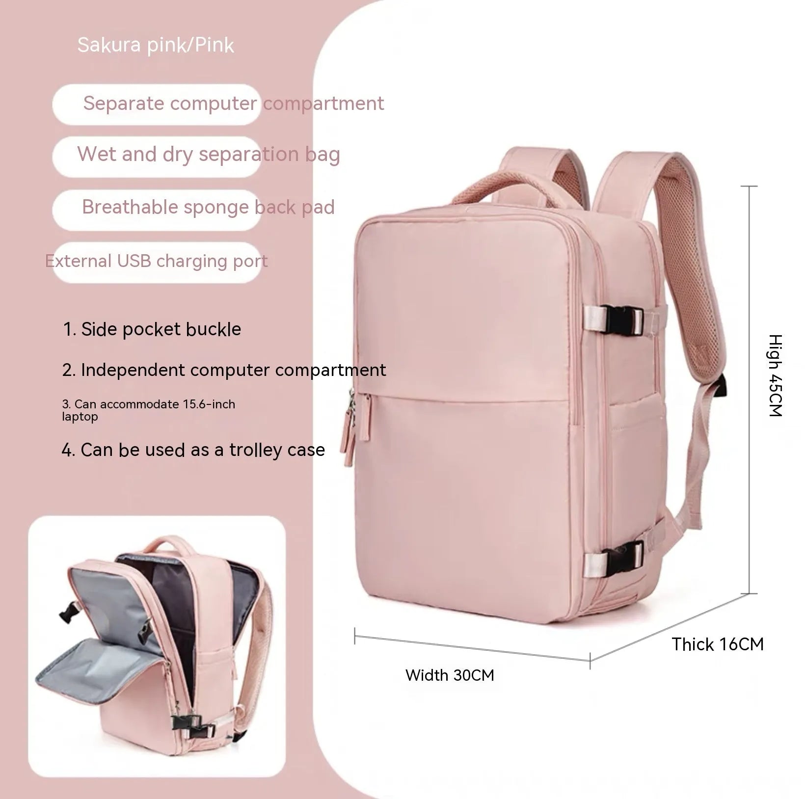 Waterproof nylon mummy backpack in multiple colour options showing large capacity travel bag