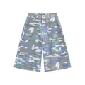 Camouflage print denim cargo trousers with multiple pockets and cropped straight-leg cut