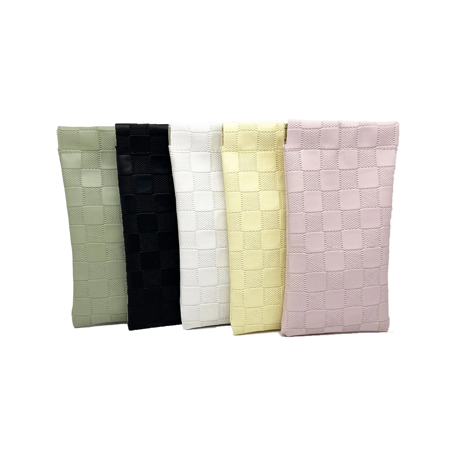 Leather glasses case with automatic snap closure in a colour option, lying flat