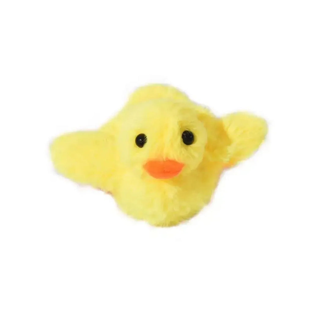 Yellow flapping duck interactive cat toy with vibration sensor and catnip on white background