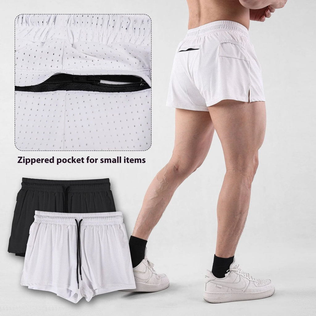 Men's black nylon quick-dry shorts for summer sports and casual wear