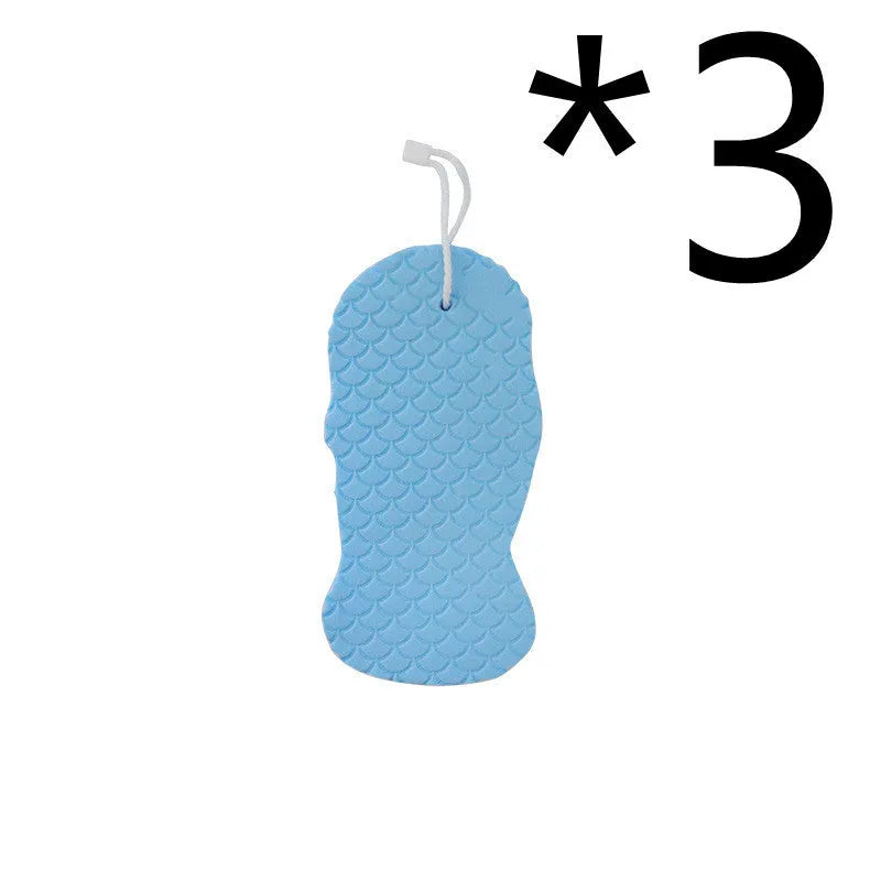 3D fish scale pattern bath sponge in light blue colour showing textured exfoliating surface